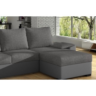 Canapé d'angle convertible - en tissu gris et simili gris, angle droit (vu de face) - LUCAS