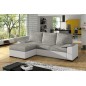 - Canapé d'angle convertible, en tissu gris et simili blanc, angle gauche (vu de face) - LUCAS, 4 places