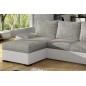 - Canapé d'angle convertible, en tissu gris et simili blanc, angle gauche (vu de face) - LUCAS, 4 places