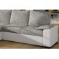 - Canapé d'angle convertible, en tissu gris et simili blanc, angle gauche (vu de face) - LUCAS, 4 places