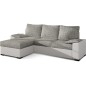 - Canapé d'angle convertible, en tissu gris et simili blanc, angle gauche (vu de face) - LUCAS, 4 places