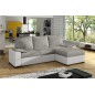 Canapé d'angle convertible - en tissu gris et simili blanc, angle droit (vu de face) - LUCAS, 4 places