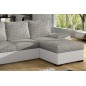 Canapé d'angle convertible - en tissu gris et simili blanc, angle droit (vu de face) - LUCAS, 4 places