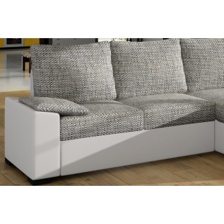 Canapé d'angle convertible - en tissu gris et simili blanc, angle droit (vu de face) - LUCAS