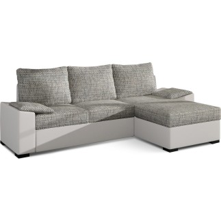 Canapé d'angle convertible - en tissu gris et simili blanc, angle droit (vu de face) - LUCAS