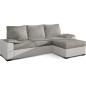 Canapé d'angle convertible - en tissu gris et simili blanc, angle droit (vu de face) - LUCAS, 4 places