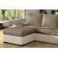 Canapé d'angle convertible - en tissu marron et simili beige, angle gauche (vu de face) - LUCAS, 4 places