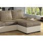 Canapé d'angle convertible - en tissu marron et simili beige, angle droit (vu de face) - LUCAS, 4 places