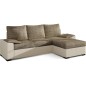 Canapé d'angle convertible - en tissu marron et simili beige, angle droit (vu de face) - LUCAS, 4 places
