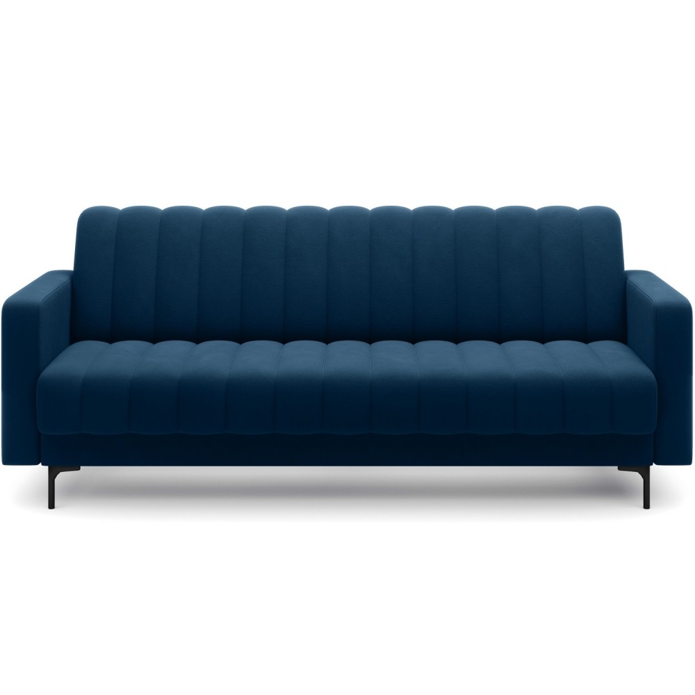 Canapé 3 places convertible velours luxe bleu foncé, coffre, RONSARD Canapé 3 places convertible velours luxe bleu foncé, coffre, RONSARD