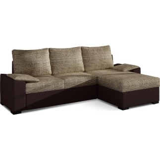 Canapé d'angle convertible - en tissu marron et simili chocolat, angle droit (vu de face) - LUCAS