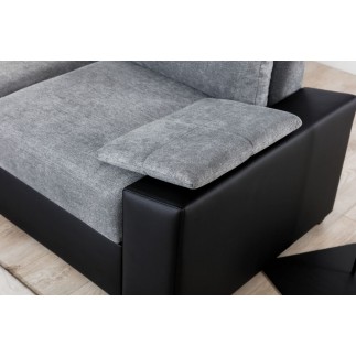 Canapé d'angle convertible, en tissu gris et simili noir - angle gauche (vu de face) - LUCAS