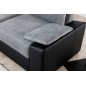Canapé d'angle convertible, en tissu gris et simili noir - angle gauche (vu de face) - LUCAS, 4 places