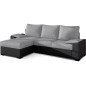 Canapé d'angle convertible, en tissu gris et simili noir - angle gauche (vu de face) - LUCAS, 4 places