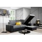 Canapé d'angle convertible, en tissu gris et simili noir, angle droit (vu de face) - LUCAS, 4 places