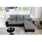 Canapé d'angle convertible, en tissu gris et simili noir, angle droit (vu de face) - LUCAS, 4 places