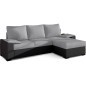 Canapé d'angle convertible, en tissu gris et simili noir, angle droit (vu de face) - LUCAS, 4 places