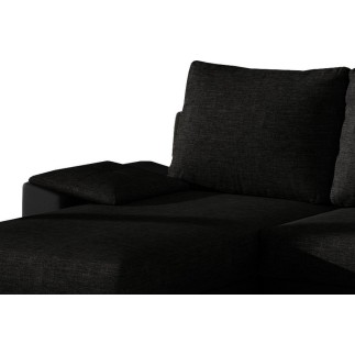 Canapé d'angle convertible, en tissu noir et simili noir - angle gauche (vu de face) - LUCAS