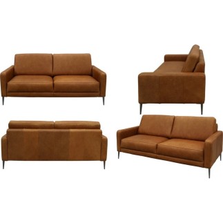 Canapé 2 places en 100% TOUT cuir italien de prestige, SPIRIT, marron cognac