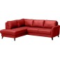 - Canapé d'angle convertible en cuir italien de luxe 5 places FIGARI avec coffre, rouge, angle gauche (vu de face)