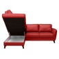 - Canapé d'angle convertible en cuir italien de luxe 5 places FIGARI avec coffre, rouge, angle gauche (vu de face)
