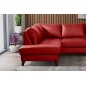 - Canapé d'angle convertible en cuir italien de luxe 5 places FIGARI avec coffre, rouge, angle gauche (vu de face)