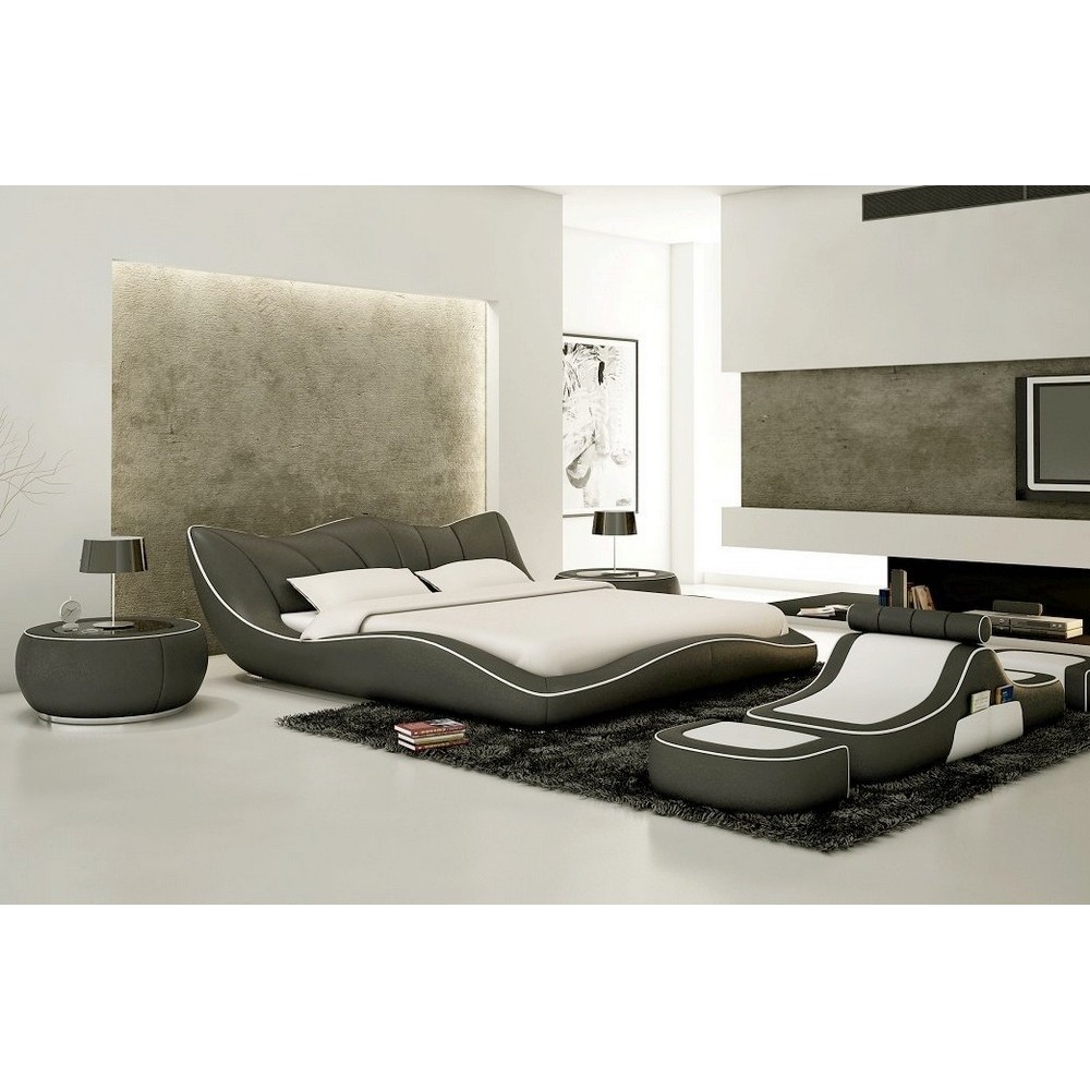 Lit en cuir italien de luxe LUXEN, gris foncé, 180x200