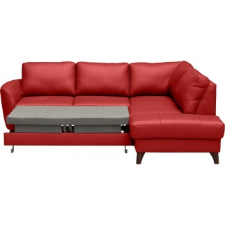 Canapé d'angle convertible en cuir italien de luxe 5 places - FIGARI- avec coffre, rouge, angle droit (vu de face)