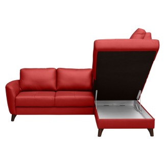 Canapé d'angle convertible en cuir italien de luxe 5 places - FIGARI- avec coffre, rouge, angle droit (vu de face)