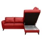 Canapé d'angle convertible en cuir italien de luxe 5 places - FIGARI- avec coffre, rouge, angle droit (vu de face)
