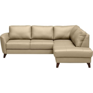 Canapé d'angle convertible en cuir italien de luxe 5 places FIGARI avec coffre, beige, angle droit (vu de face)