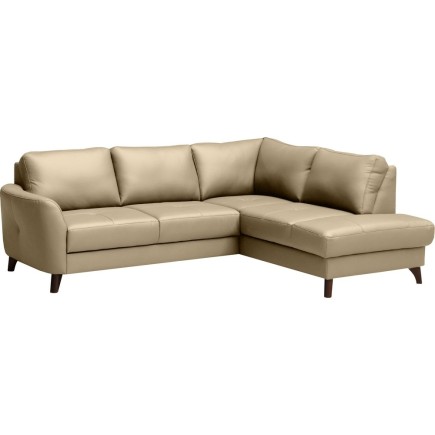 Canapé d'angle convertible en cuir italien de luxe 5 places FIGARI avec coffre, beige, angle droit (vu de face)