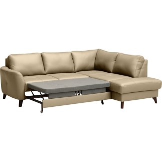 Canapé d'angle convertible en cuir italien de luxe 5 places FIGARI avec coffre, beige, angle droit (vu de face)
