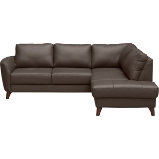 Canapé d'angle convertible en cuir italien de luxe 5 places FIGARI avec coffre, chocolat, angle droit (vu de face)