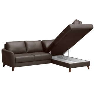 Canapé d'angle convertible en cuir italien de luxe 5 places FIGARI avec coffre, chocolat, angle droit (vu de face)