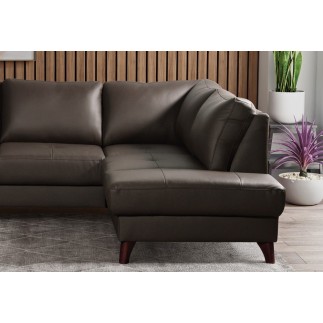 Canapé d'angle convertible en cuir italien de luxe 5 places FIGARI avec coffre, chocolat, angle droit (vu de face)