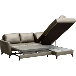 Canapé d'angle convertible en cuir italien de luxe 5 places FIGARI avec coffre, taupe, angle droit (vu de face)