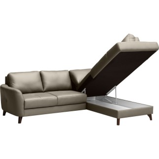 Canapé d'angle convertible en cuir italien de luxe 5 places FIGARI avec coffre, taupe, angle droit (vu de face)