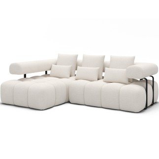 Canapé d'angle convertible en tissu bouclette blanc cassé luxe 5 places LEONI