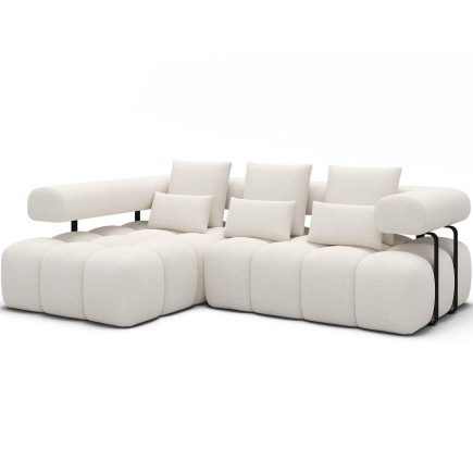 Canapé d'angle convertible en tissu bouclette blanc cassé luxe 5 places LEONI