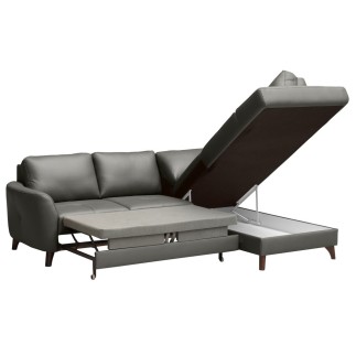 Canapé d'angle convertible en cuir italien de luxe 5 places FIGARI avec coffre, gris foncé, angle droit (vu de face)