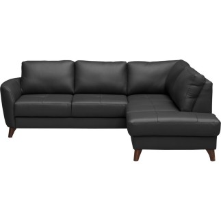 Canapé d'angle convertible en cuir italien de luxe 5 places FIGARI avec coffre, noir, angle droit (vu de face)