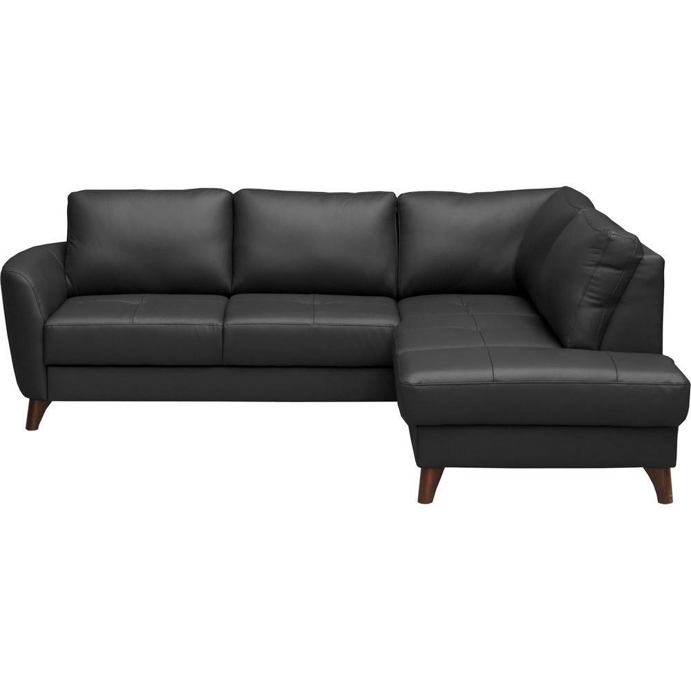 Canapé d'angle convertible en cuir italien de luxe 5 places FIGARI avec coffre, noir, angle droit (vu de face)