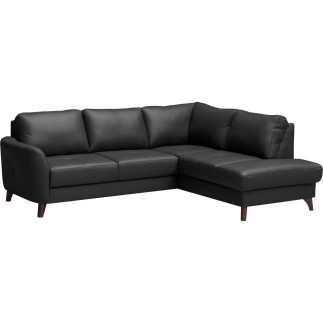 Canapé d'angle convertible en cuir italien de luxe 5 places FIGARI avec coffre, noir, angle droit (vu de face)