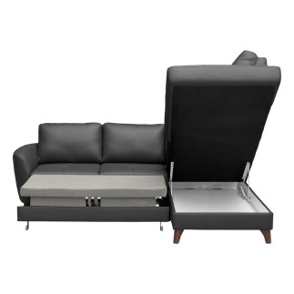 Canapé d'angle convertible en cuir italien de luxe 5 places FIGARI avec coffre, noir, angle droit (vu de face)