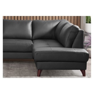 Canapé d'angle convertible en cuir italien de luxe 5 places FIGARI avec coffre, noir, angle droit (vu de face)