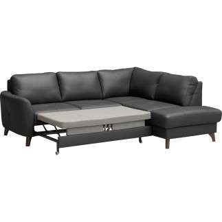 Canapé d'angle convertible en cuir italien de luxe 5 places FIGARI avec coffre, noir, angle droit (vu de face)