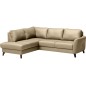- Canapé d'angle convertible en cuir italien de luxe 5 places FIGARI avec coffre, beige, angle gauche (vu de face)