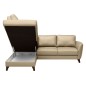 - Canapé d'angle convertible en cuir italien de luxe 5 places FIGARI avec coffre, beige, angle gauche (vu de face)