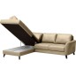 - Canapé d'angle convertible en cuir italien de luxe 5 places FIGARI avec coffre, beige, angle gauche (vu de face)
